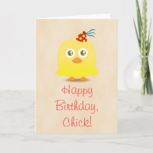 Tarjeta de cumpleaños con pollo lindo con sombrero