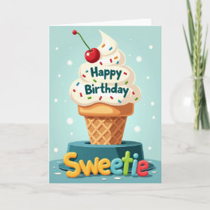 Tarjeta de Cumpleaños con Postre Alegre