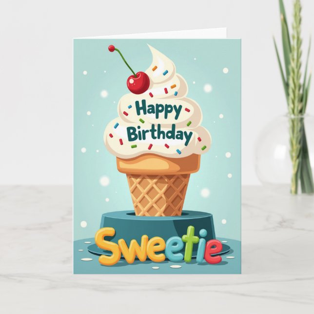 Tarjeta de Cumpleaños con Postre Alegre (Anverso)