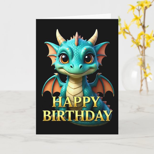 TARJETA DE CUMPLEAÑOS CON PRÓXIMO DRAGÓN BEBÉ (flor amarilla)