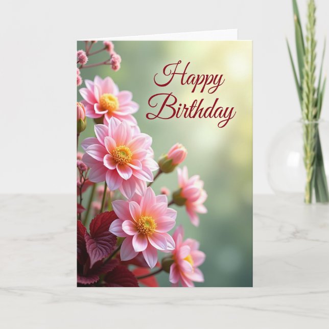 Tarjeta de cumpleaños con racimo de flores alegres (Anverso)
