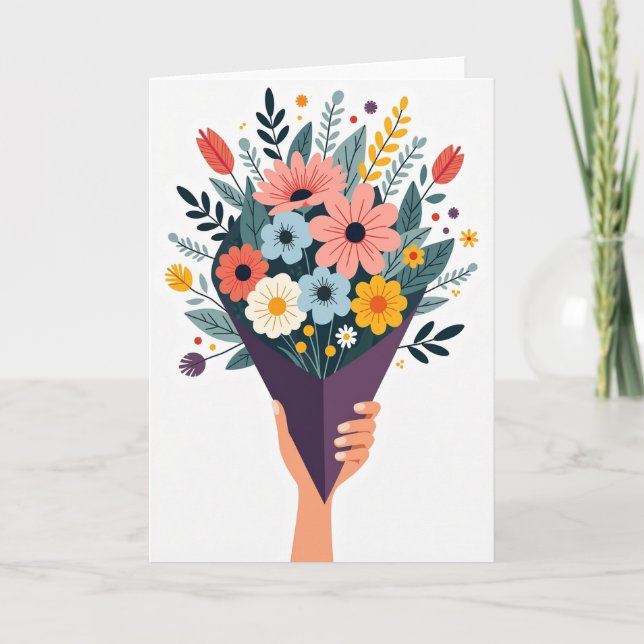 Tarjeta de cumpleaños con ramo artístico (Anverso)
