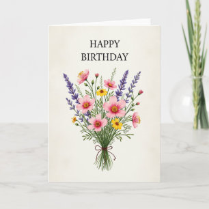 Tarjeta de cumpleaños con ramo de acuarela