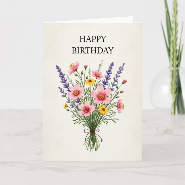 Tarjeta de cumpleaños con ramo de acuarela (Anverso)