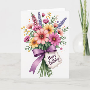 Tarjeta de cumpleaños con ramo de jardín