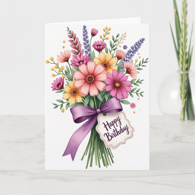 Tarjeta de cumpleaños con ramo de jardín (Anverso)