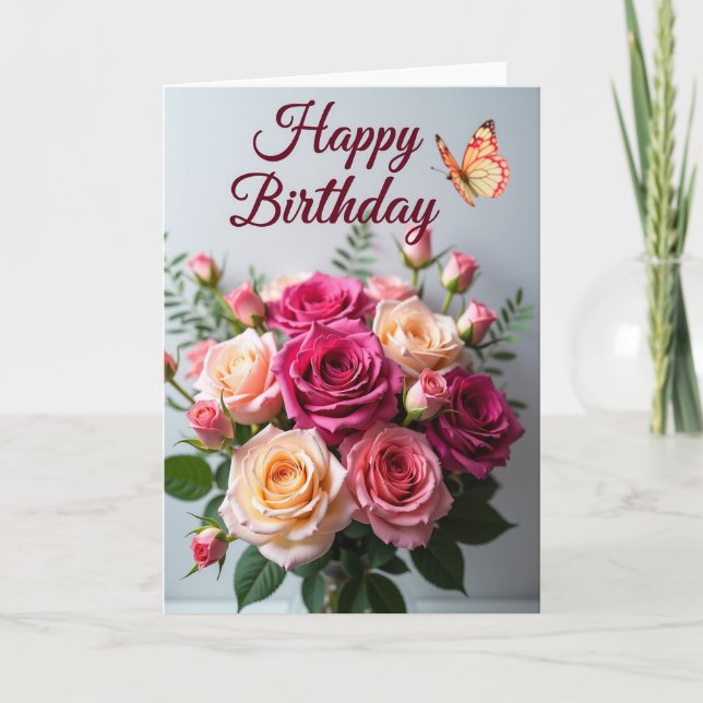 Tarjeta de cumpleaños con ramo de rosas (Anverso)