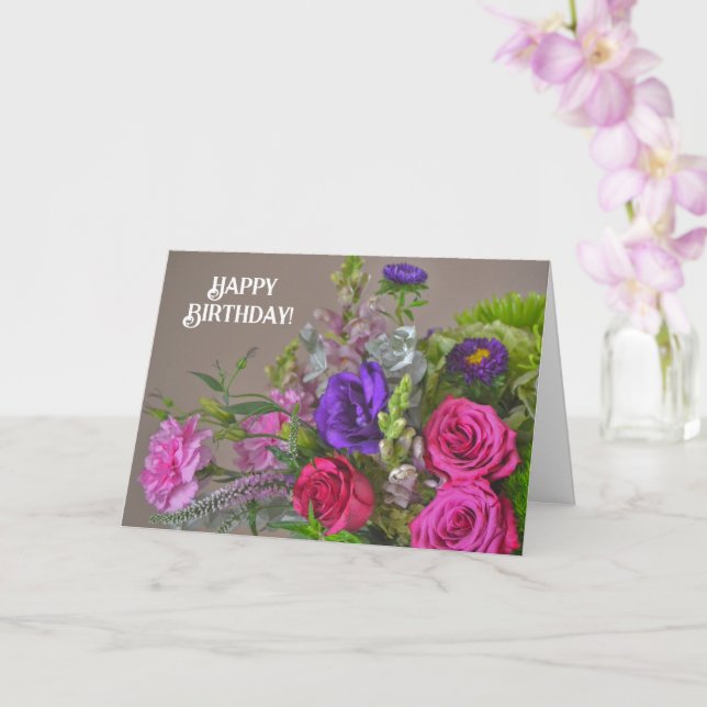 Tarjeta de cumpleaños con ramo de rosas hermosas f (Orquídea)