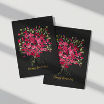 Tarjeta de cumpleaños con ramo floral de acuarela 