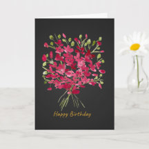 Tarjeta de cumpleaños con ramo floral en acuarela