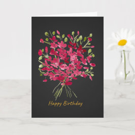 Tarjeta de cumpleaños con ramo floral en acuarela 