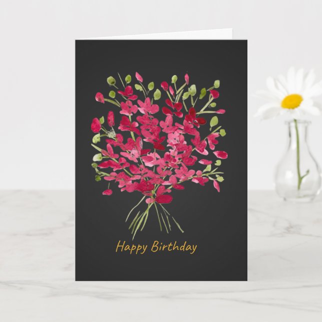Tarjeta de cumpleaños con ramo floral en acuarela  (Planta pequeña)
