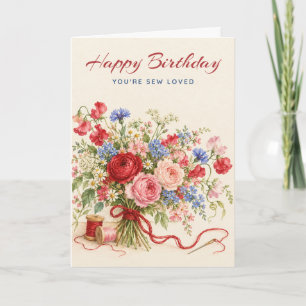 Tarjeta de cumpleaños con ramo floral Sew Loved