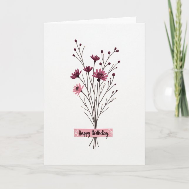 Tarjeta de cumpleaños con ramo magenta (Anverso)