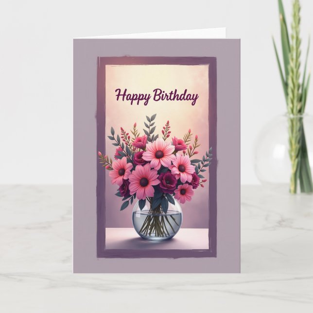 Tarjeta de cumpleaños con ramo rosa (Anverso)