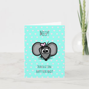 Tarjeta de cumpleaños con ratón adorable (turquesa