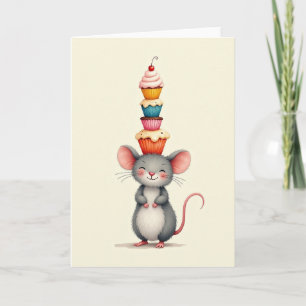 Tarjeta de Cumpleaños con Ratón y Golosinas Dulces