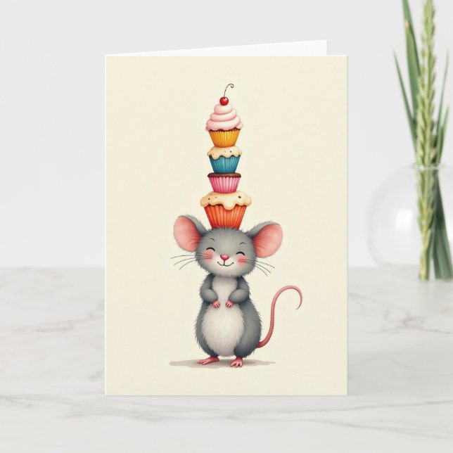 Tarjeta de Cumpleaños con Ratón y Golosinas Dulces (Anverso)