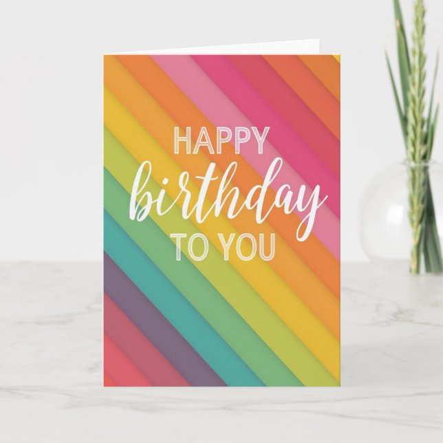 Tarjeta de cumpleaños con rayas de arcoíris alegre (Anverso)