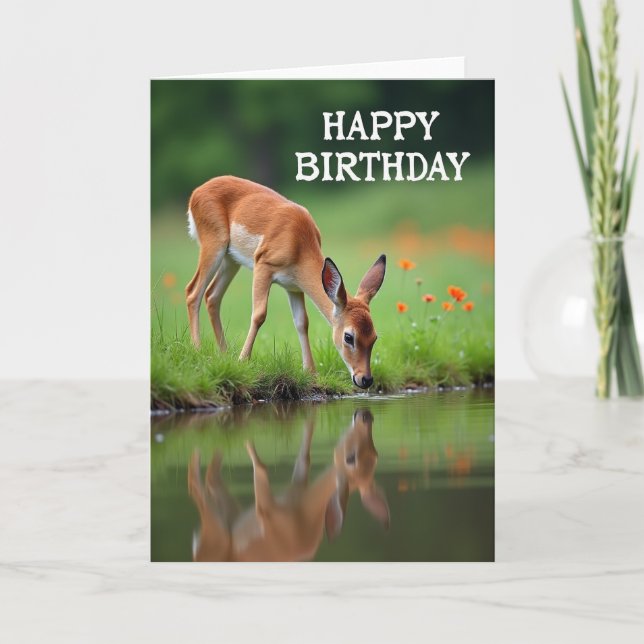 Tarjeta de cumpleaños con reflejo de cervatillo (Anverso)