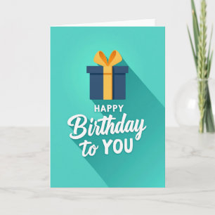 Tarjeta de cumpleaños con regalo azul turquesa