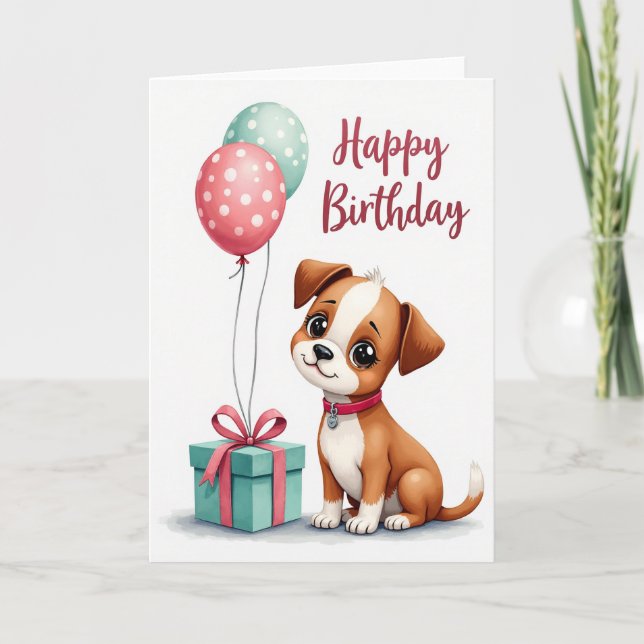 Tarjeta de cumpleaños con regalo azul turquesa (Anverso)