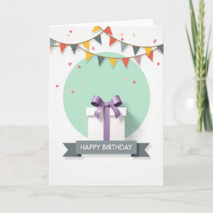 Tarjeta de cumpleaños con regalo de cinta elegante