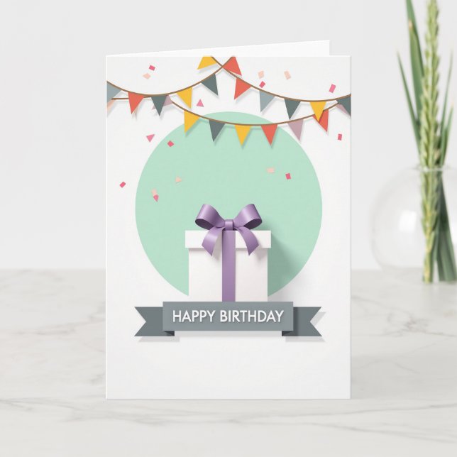 Tarjeta de cumpleaños con regalo de cinta elegante (Anverso)