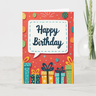 Tarjeta de cumpleaños con regalos alegres