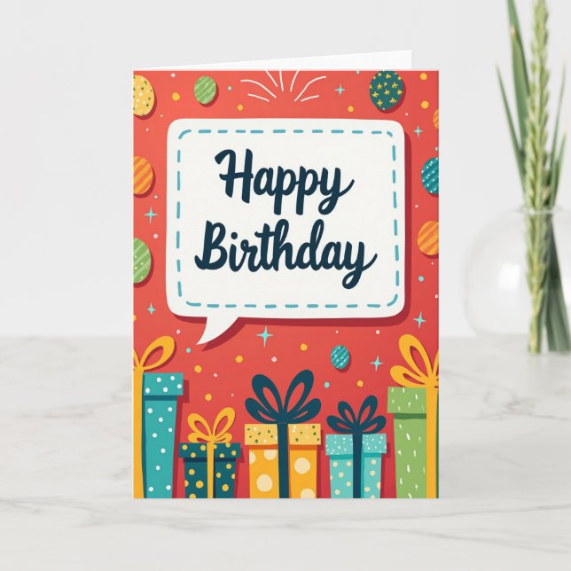 Tarjeta de cumpleaños con regalos alegres (Anverso)