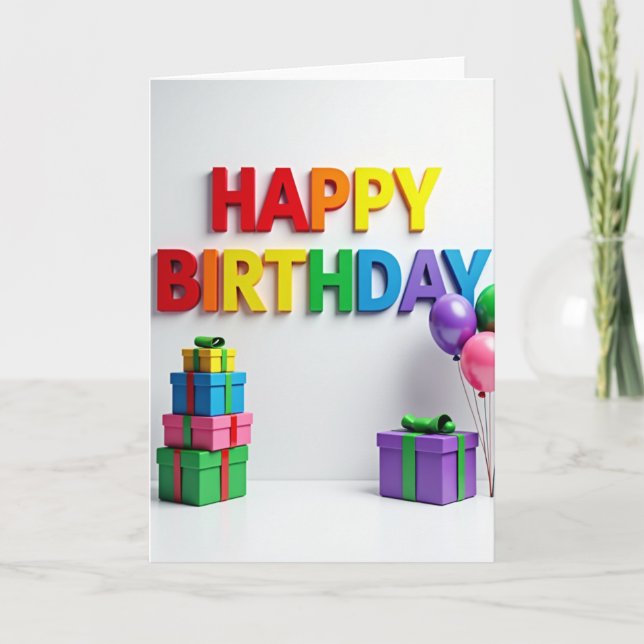 Tarjeta de cumpleaños con regalos alegres (Anverso)