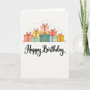 Tarjeta de cumpleaños con regalos alegres