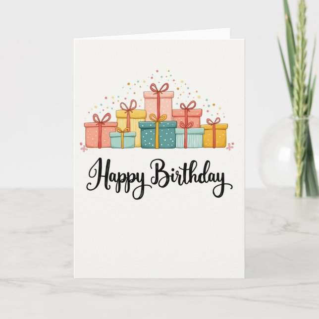 Tarjeta de cumpleaños con regalos alegres (Anverso)