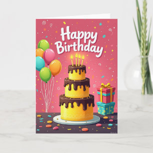 Tarjeta de cumpleaños con regalos apilados