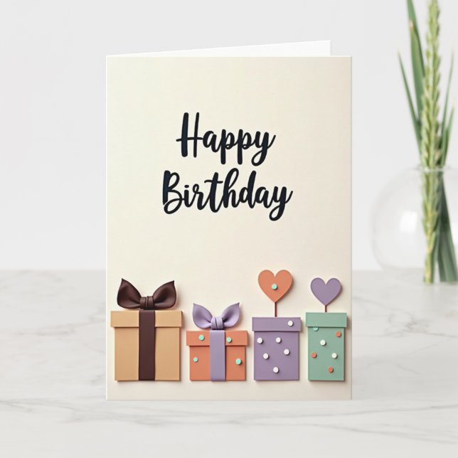 Tarjeta de cumpleaños con regalos caprichosos (Anverso)