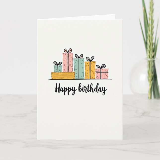 Tarjeta de cumpleaños con regalos envueltos (Anverso)
