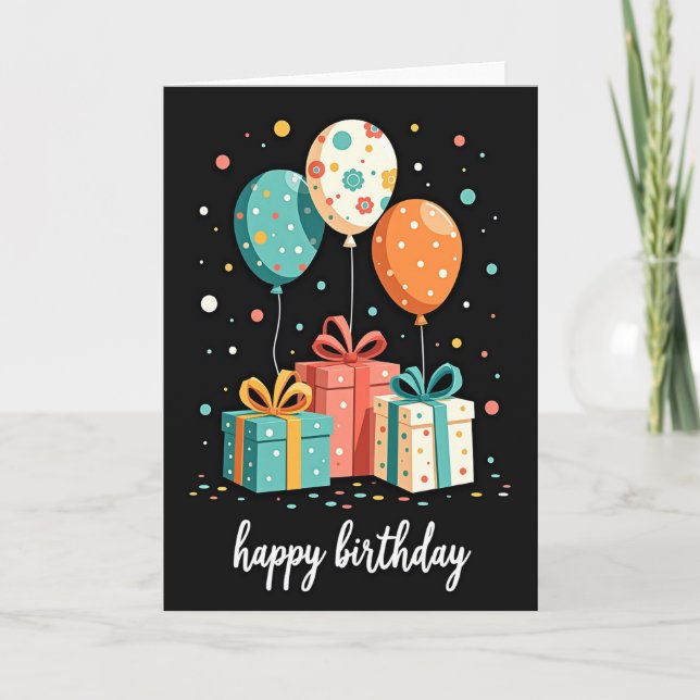 Tarjeta de cumpleaños con regalos estampados (Anverso)