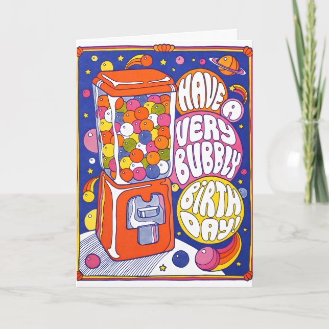 Tarjeta de Cumpleaños con Relieve de Letras Burbuj (Anverso)
