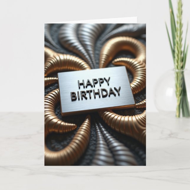 Tarjeta de cumpleaños con remolino metálico alegre (Anverso)