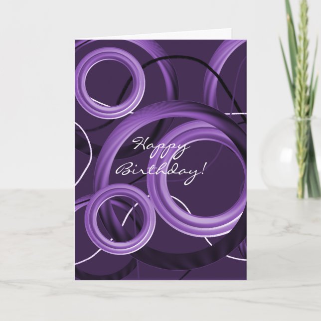 Tarjeta de cumpleaños con remolinos púrpura modern (Anverso)