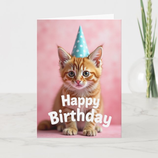 Tarjeta de cumpleaños con retrato de gatito dulce (Anverso)