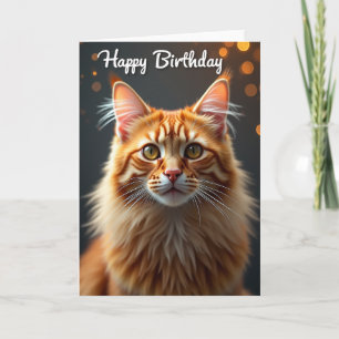 Tarjeta de cumpleaños con retrato de gato ginger
