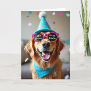 Tarjeta de cumpleaños con retrato de perro dorado