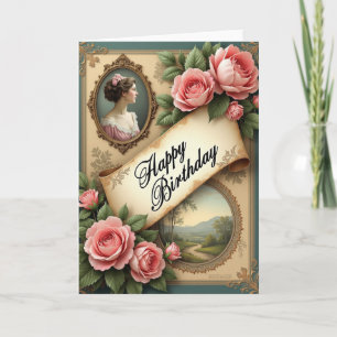 Tarjeta de cumpleaños con retrato dorado