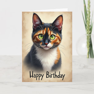 Tarjeta de cumpleaños con retrato felino cálido