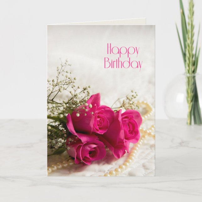 Tarjeta de cumpleaños con rosas rosadas (Anverso)
