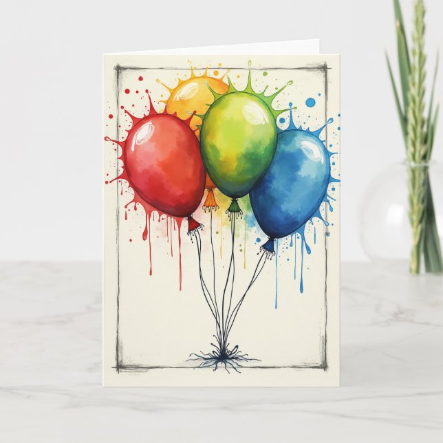 Tarjeta de cumpleaños con salpicaduras alegres (Anverso)