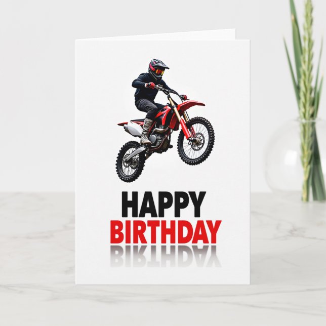 Tarjeta de cumpleaños con salto extremo en motocic (Anverso)