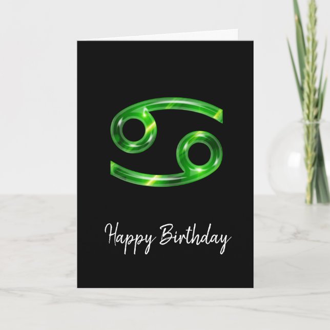 Tarjeta de cumpleaños con signo de cáncer verde (Anverso)