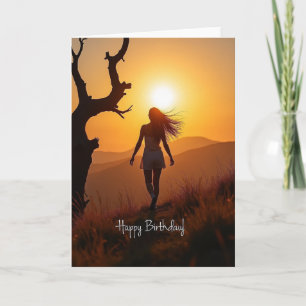Tarjeta de cumpleaños con silueta al atardecer
